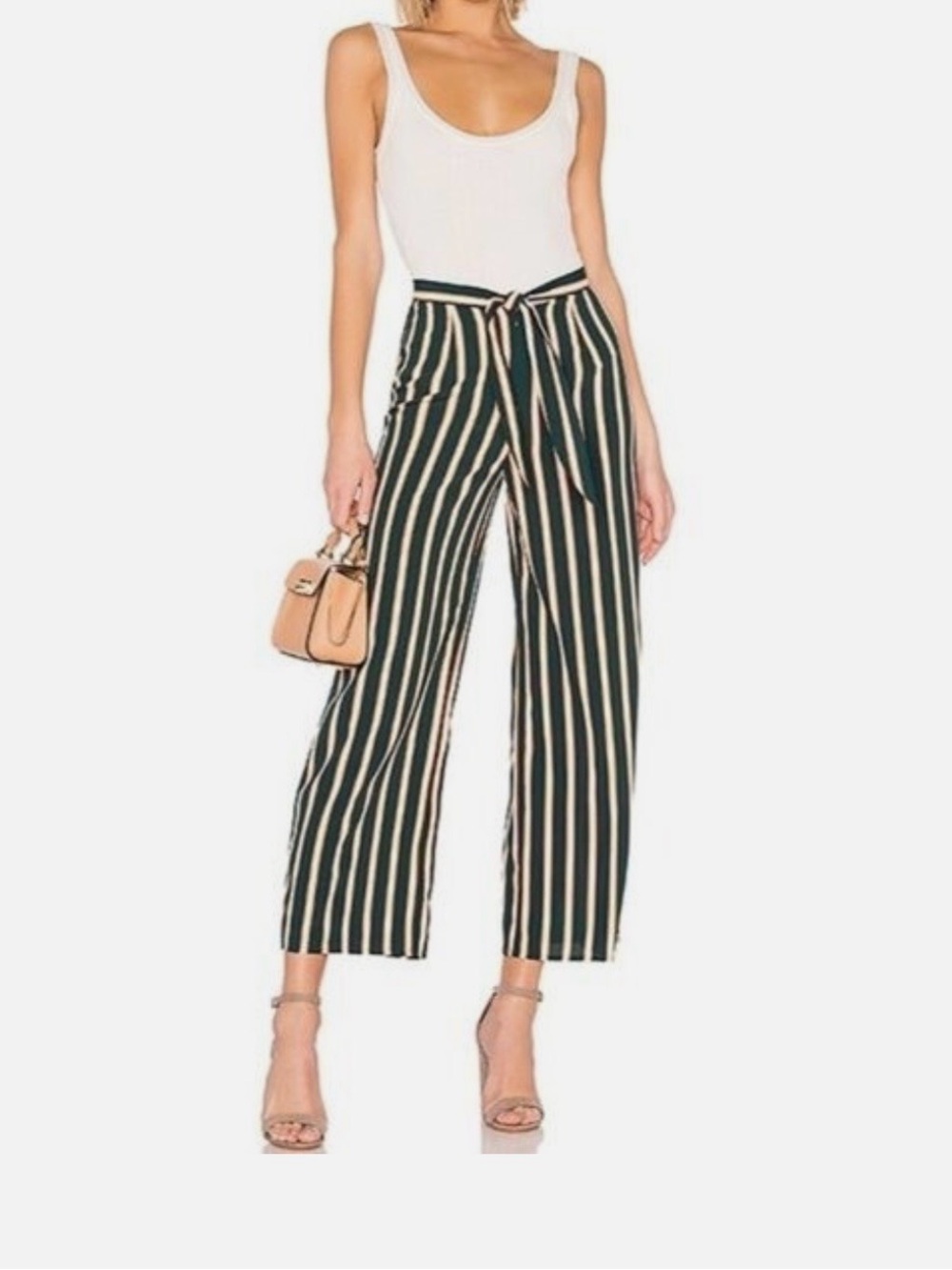 Teal & rust Stripe Tie-Waist Wide Leg Pants ankle trousers